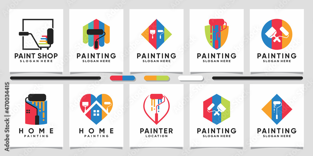 Set bundle of paint logo design with modern concept and creative element Premium Vector