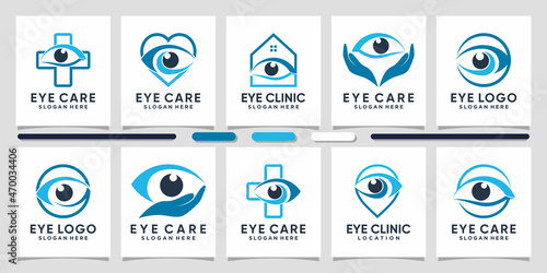 Set bundle of eye logo design illustration with creative element Premium Vector