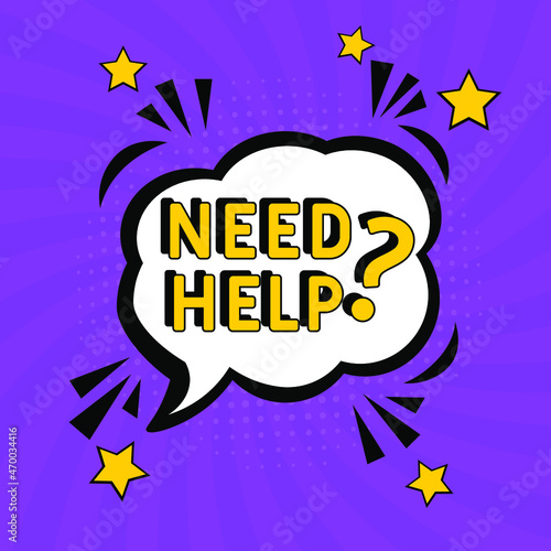 Need help? in comic pop art style. Need help? brainy game word. Comic book explosion with text Need help? Vector bright cartoon illustration in retro pop art style.