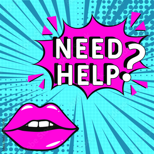Need help? in comic pop art style. Need help? brainy game word. Comic book explosion with text Need help? Vector bright cartoon illustration in retro pop art style.