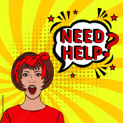 Need help? in comic pop art style. Need help? brainy game word. Comic book explosion with text Need help? Vector bright cartoon illustration in retro pop art style.