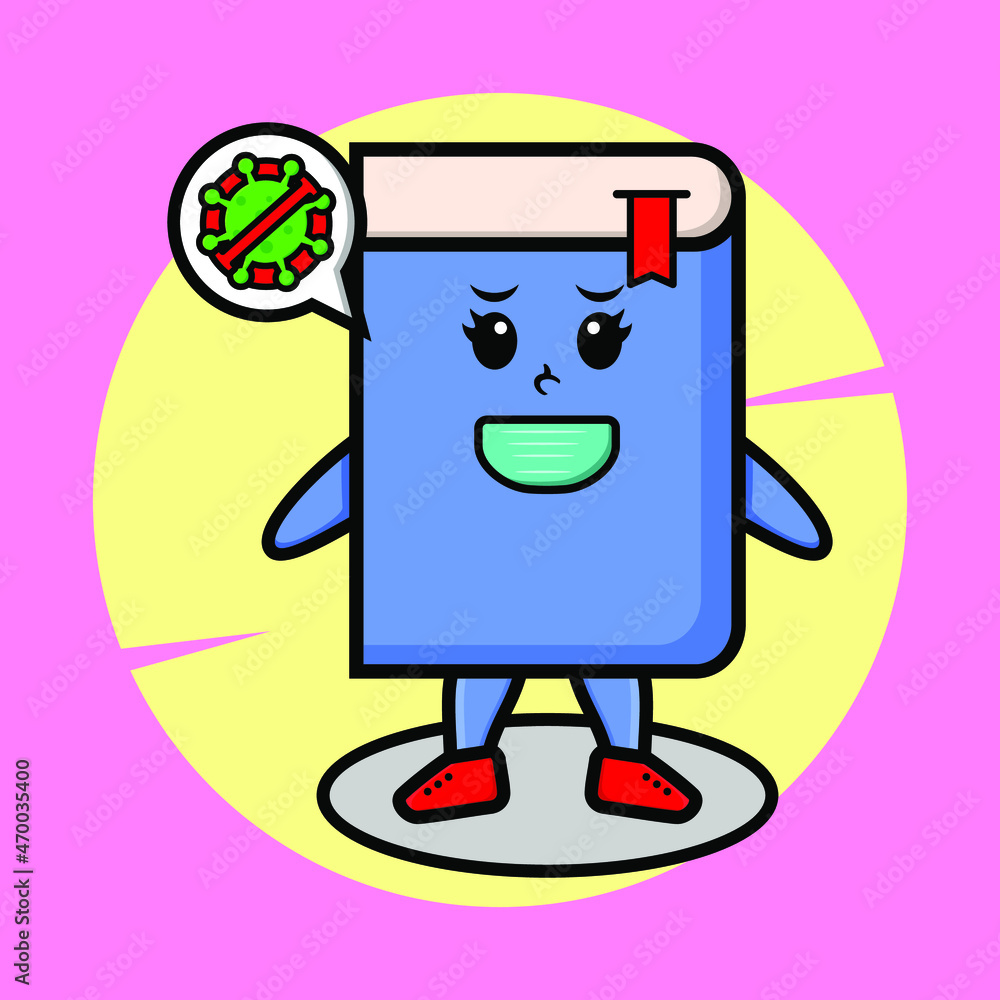 Cartoon mascot illustration book using mask to prevent corona virus in cute style design for t-shirt, sticker, logo element, poster Cartoon mascot illustration book using mask to prevent corona virus in cute style design for t-shirt, sticker, logo element, poster