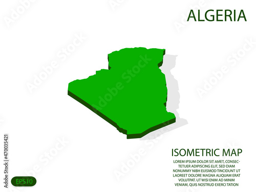 Green isometric map of Algeria elements white background for concept map easy to edit and customize. eps 10