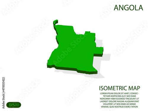 Green isometric map of Angola elements white background for concept map easy to edit and customize. eps 10