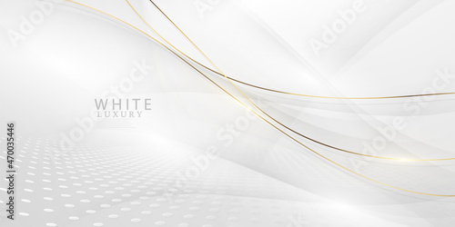 Abstract white and gray background with gorgeous golden line decoration. Luxurious.