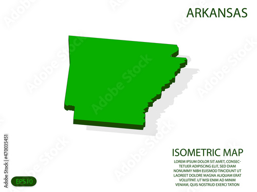 Green isometric map of Arkansas elements white background for concept map easy to edit and customize. eps 10