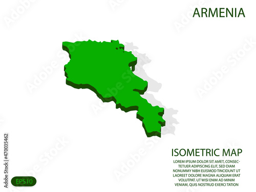Green isometric map of Armenia elements white background for concept map easy to edit and customize. eps 10