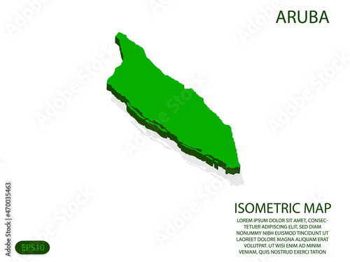 Green isometric map of Aruba elements white background for concept map easy to edit and customize. eps 10
