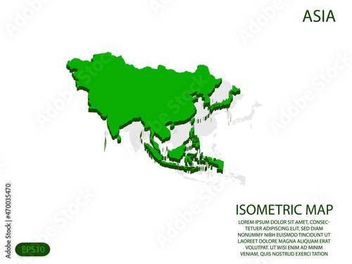 Green isometric map of Asia elements white background for concept map easy to edit and customize. eps 10