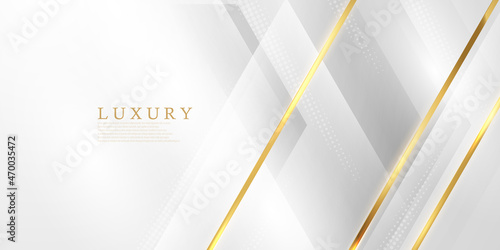 Abstract white and gray background with gorgeous golden line decoration. Luxurious.