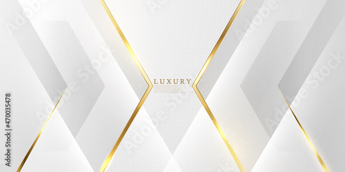 Abstract white and gray background with gorgeous golden line decoration. Luxurious.