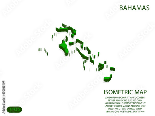 Green isometric map of Bahamas elements white background for concept map easy to edit and customize. eps 10