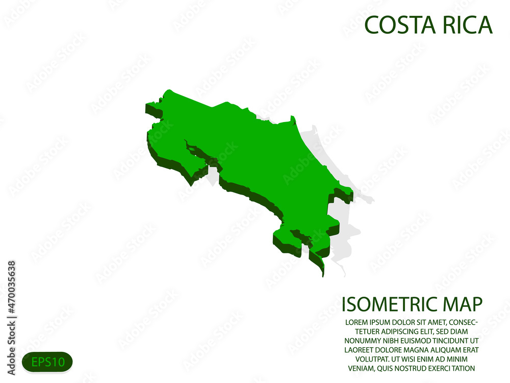 Green isometric map of Costa Rica elements white background for concept map easy to edit and customize. eps 10