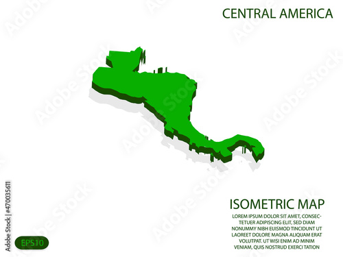 Green isometric map of Central America elements white background for concept map easy to edit and customize. eps 10
