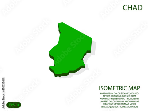 Green isometric map of Chad elements white background for concept map easy to edit and customize. eps 10