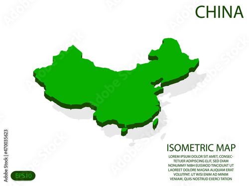 Green isometric map of China elements white background for concept map easy to edit and customize. eps 10