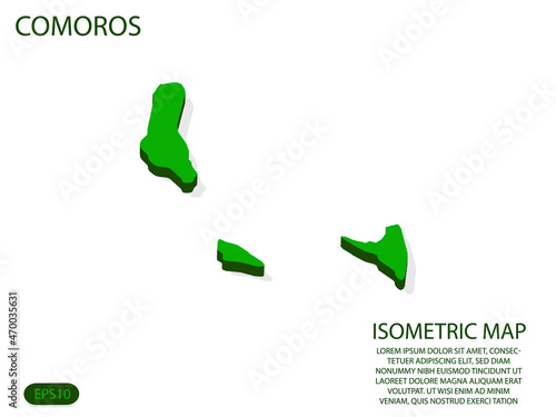 Green isometric map of Comoros elements white background for concept map easy to edit and customize. eps 10