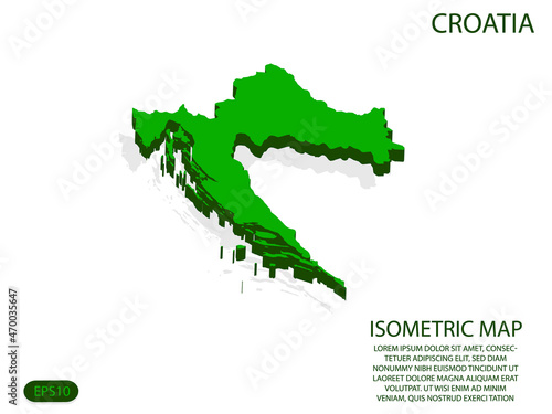 Green isometric map of Croatia elements white background for concept map easy to edit and customize. eps 10