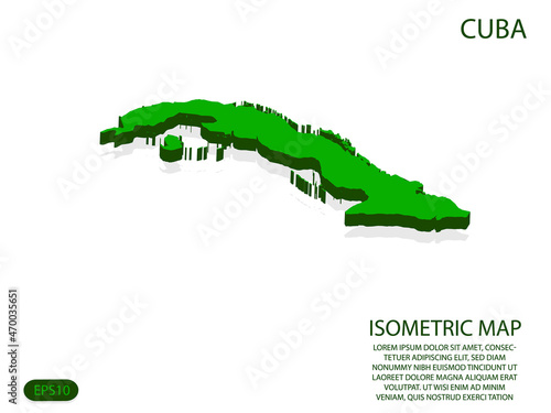 Green isometric map of Cuba elements white background for concept map easy to edit and customize. eps 10