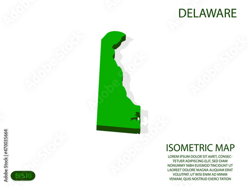 Green isometric map of Delaware elements white background for concept map easy to edit and customize. eps 10