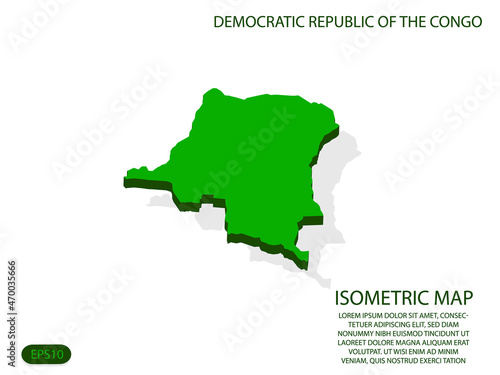 Green isometric map of Democratic Republic of the Congo elements white background for concept map easy to edit and customize. eps 10