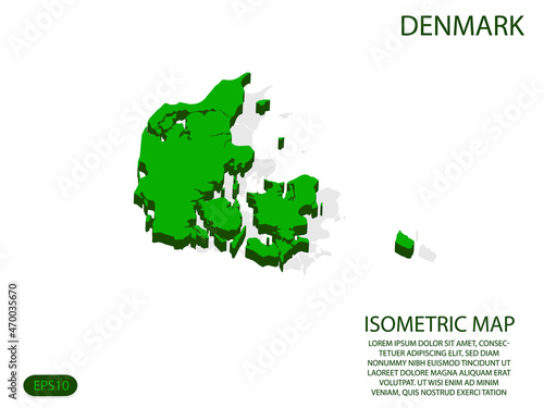 Green isometric map of Denmark elements white background for concept map easy to edit and customize. eps 10