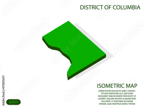 Green isometric map of District of Columbia elements white background for concept map easy to edit and customize. eps 10