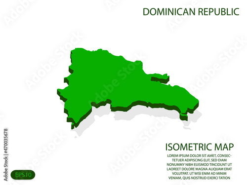 Green isometric map of Dominican Republic elements white background for concept map easy to edit and customize. eps 10