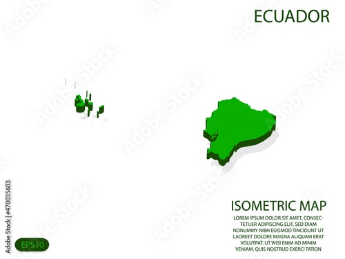 Green isometric map of Ecuador elements white background for concept map easy to edit and customize. eps 10
