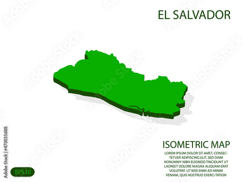Green isometric map of El Salvador elements white background for concept map easy to edit and customize. eps 10
