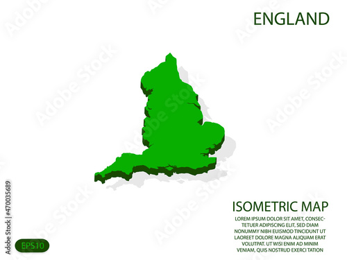 Green isometric map of England elements white background for concept map easy to edit and customize. eps 10