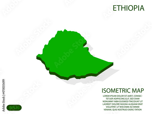 Green isometric map of Ethiopia elements white background for concept map easy to edit and customize. eps 10