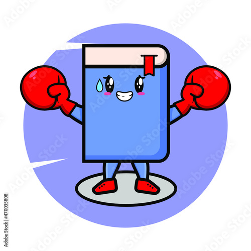 Book mascot cartoon playing sport with boxing gloves and cute stylish design for t-shirt, sticker, logo elements