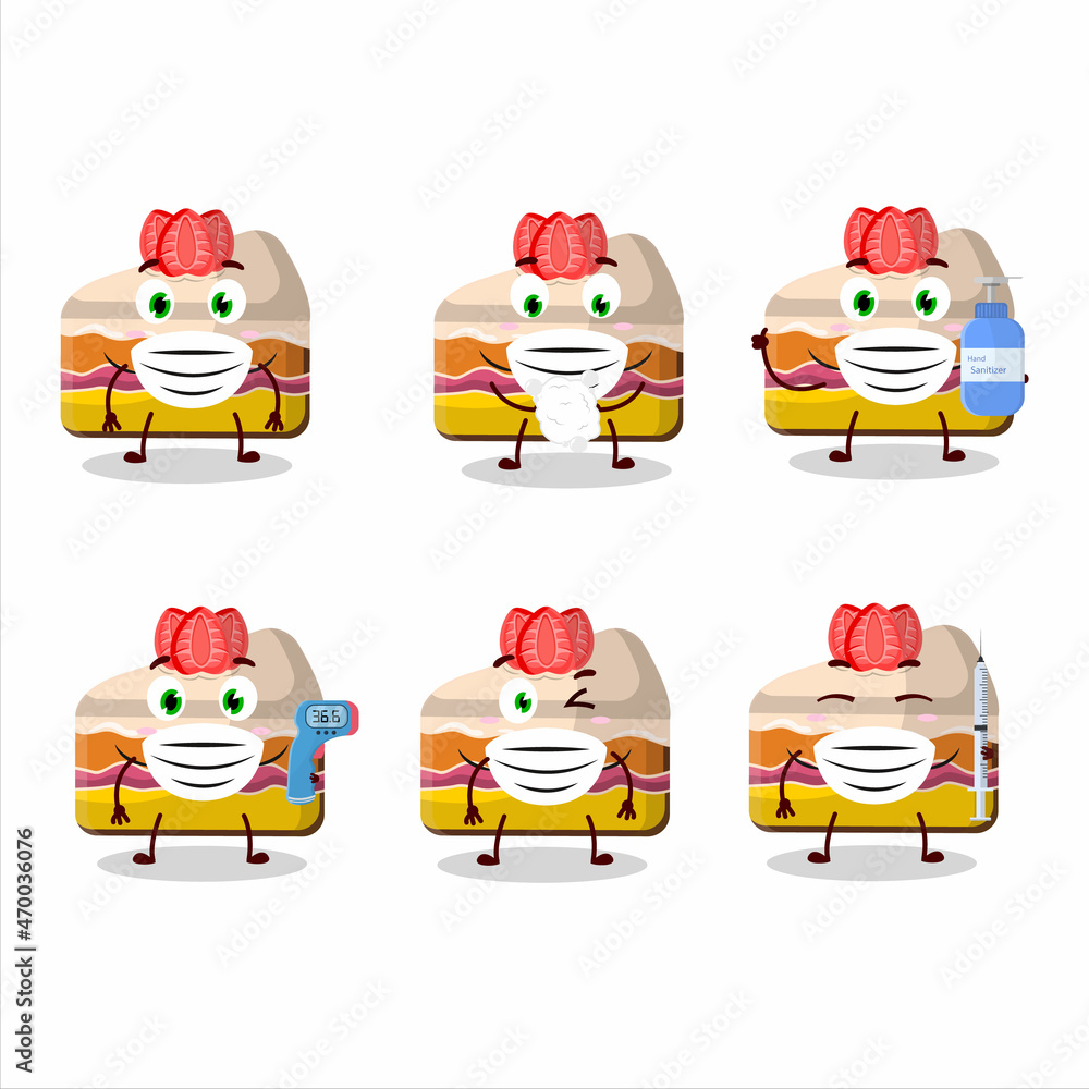 A picture of slice of strawberry pudding cake cartoon design style keep staying healthy during a pandemic A picture of slice of strawberry pudding cake cartoon design style keep staying healthy during a pandemic