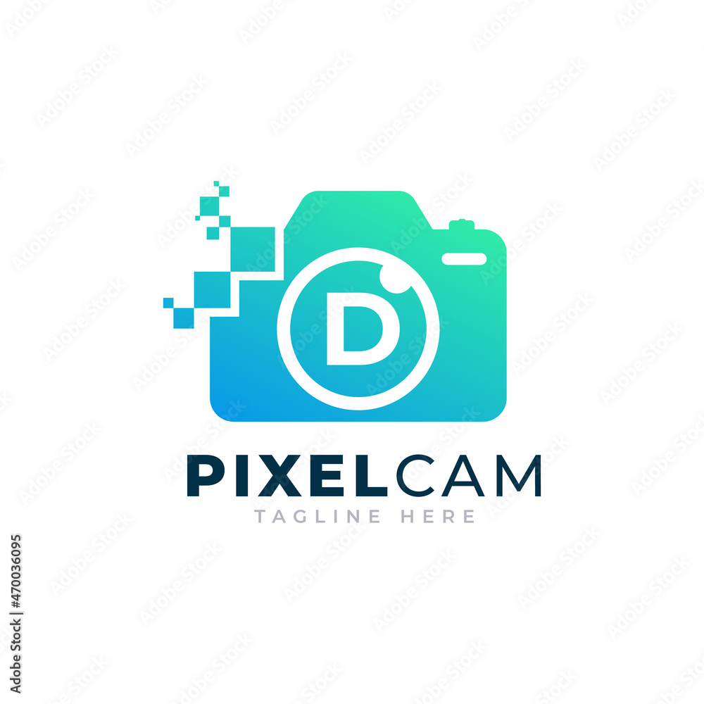 Letter D Inside Camera Photo Pixel Technology Logo Design Template