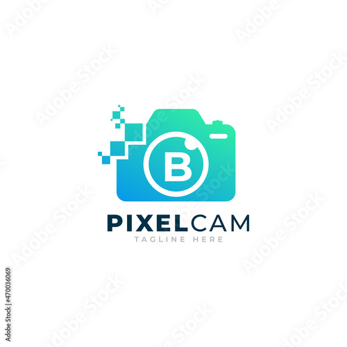 Letter B Inside Camera Photo Pixel Technology Logo Design Template © free