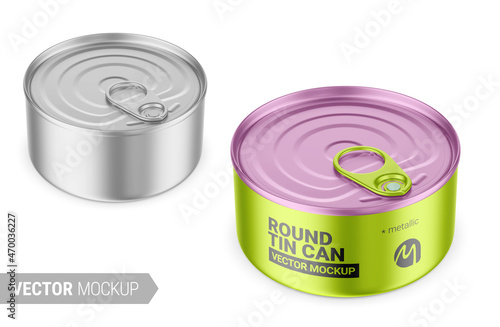 Gray metallic tin can mockup. Vector illustration.