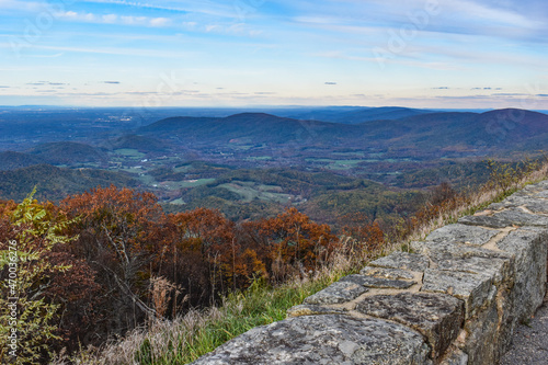 Colorful Fall Colors as Seen From a Scenic Overlook by a Country Road Looking into the Blue Ridge Mountains of Virginia