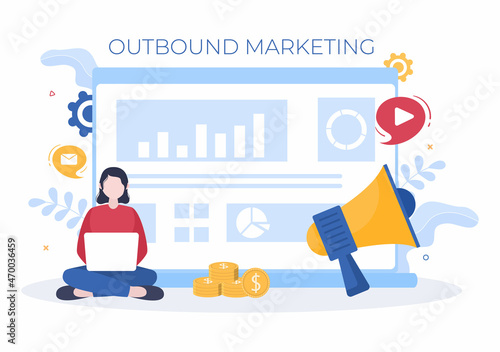 Outbound Marketing Business Vector Illustration with Megaphone Design to Attract Customers Offline or Online for Web or Poster