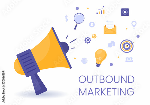 Outbound Marketing Business Vector Illustration with Megaphone Design to Attract Customers Offline or Online for Web or Poster