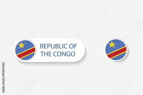 Republic of the Congo button flag in illustration of oval shaped with word of Republic of the Congo. And button flag Republic of the Congo.