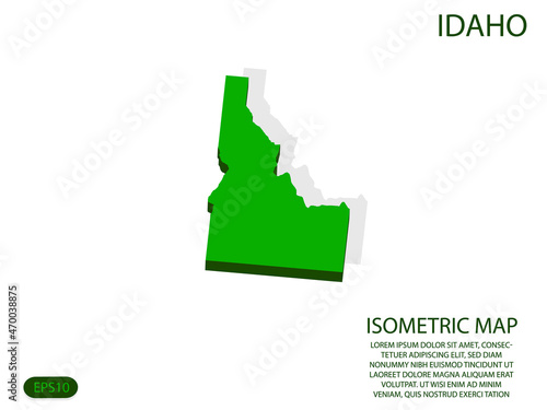 Green isometric map of Idaho elements white background for concept map easy to edit and customize. eps 10