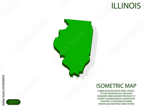 Green isometric map of Illinois elements white background for concept map easy to edit and customize. eps 10