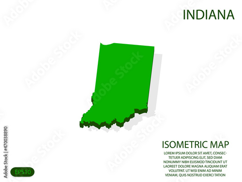 Green isometric map of Indiana elements white background for concept map easy to edit and customize. eps 10