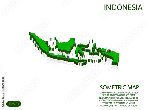 Green isometric map of Indonesia elements white background for concept map easy to edit and customize. eps 10