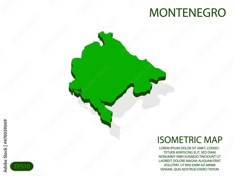 Green isometric map of Montenegro elements white background for concept map easy to edit and customize. eps 10