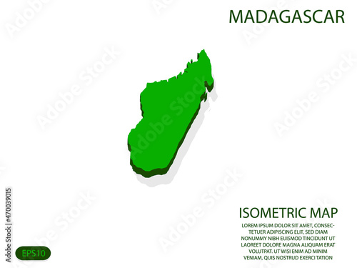 Green isometric map of Madagascar elements white background for concept map easy to edit and customize. eps 10