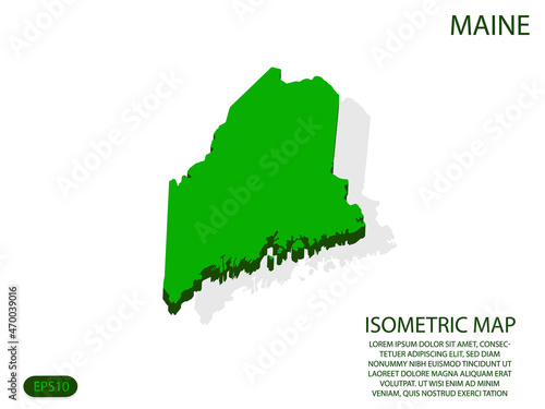 Green isometric map of Maine elements white background for concept map easy to edit and customize. eps 10