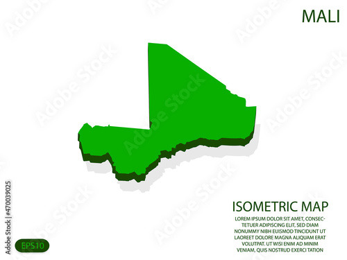 Green isometric map of Mali elements white background for concept map easy to edit and customize. eps 10
