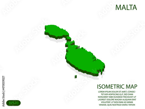 Green isometric map of Malta elements white background for concept map easy to edit and customize. eps 10